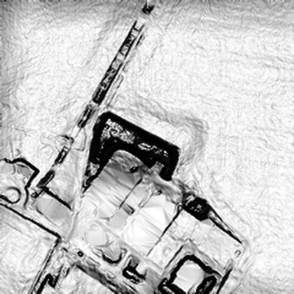 Lidar local relief showing rectilinear farm buildings and hardstanding